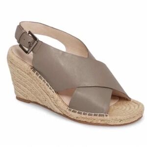 Caslon Gray Leather Espadrille Wedge Sandals Jute Wrapped Slingback Size 9M
